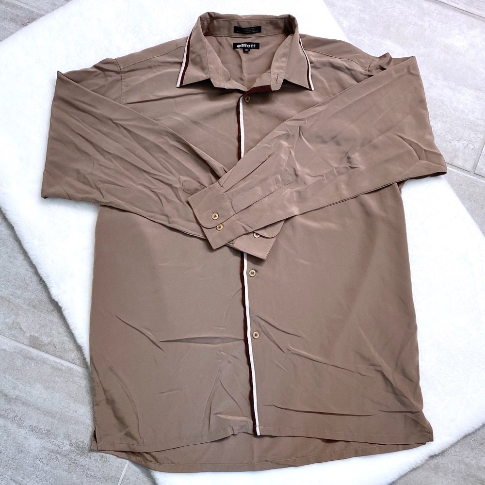 NEW ELLIOTT Long Sleeve Botton Down Tan Shirt
